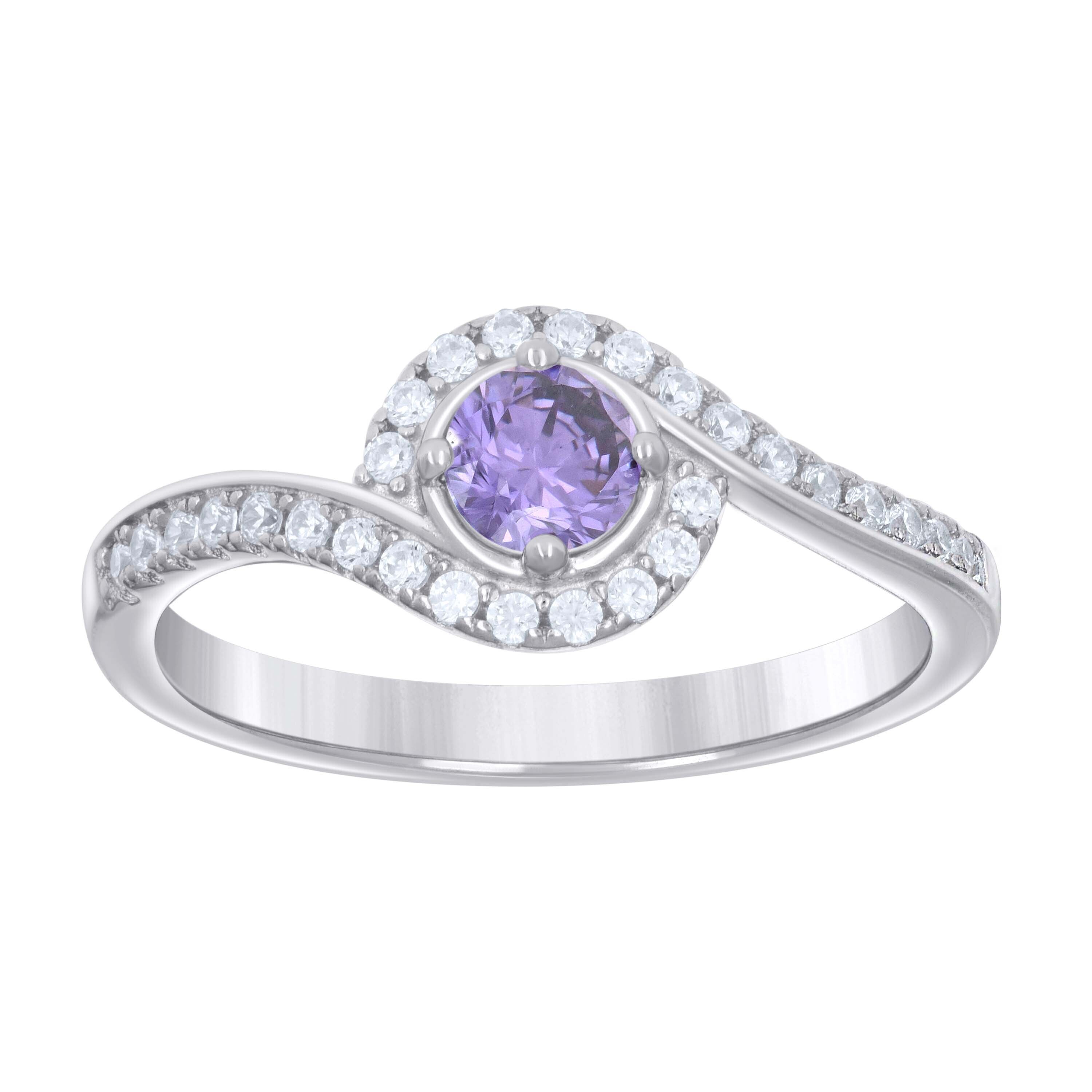 925 Sterling Silver Womens Purple White Cubic-Zirconia Fashion Ring Size 8